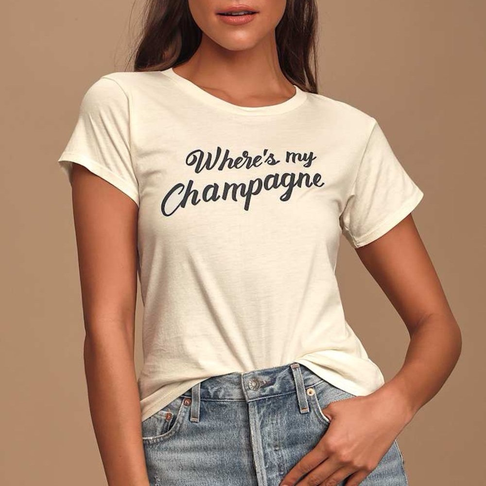 NWT Amuse Society Off White “Where’s my Champagne” Graphic Tee.  Size Small - Picture 3 of 7